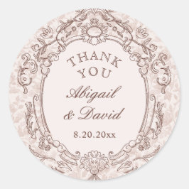 Pegatina Redonda Marco de Boda Clásico Vintage