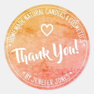 Pegatina Redonda Marco de borde de mármol de Naranja de color Peach