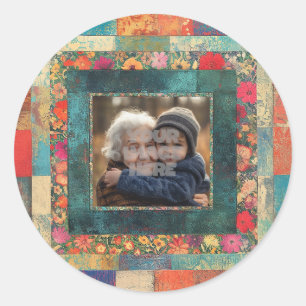 Pegatina Redonda Marco de borde floral vintage para tus fotos