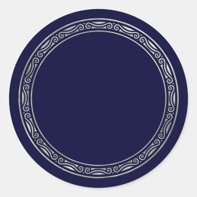 Pegatina Redonda Marco de borde plateado para su redacción (Anverso)