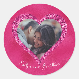 Pegatina Redonda Marco de corazón con foto personalizada rosa calie