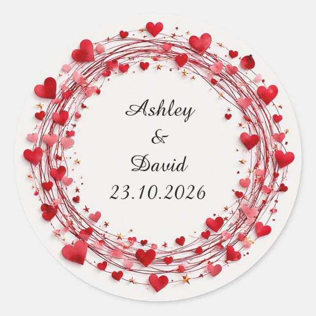 Pegatina Redonda Marco de corazón rojo (Anverso)