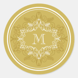 Pegatina Redonda Marco de Deco de Follaje Festivo Monograma Festivo