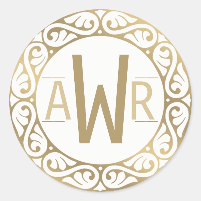 Pegatina Redonda Marco de desplazamiento circular Iniciales Oro (Anverso)