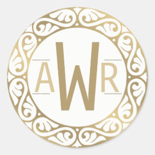 Pegatina Redonda Marco de desplazamiento circular Iniciales Oro