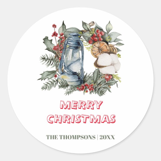 Pegatina Redonda Marco de feriados navideñas de invierno de algodón (Anverso)