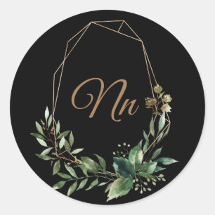 Pegatina Redonda Marco de oro personalizable con monograma rama ver