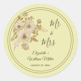 Pegatina Redonda Marco de Rosa – Boda Amarillo Celeste