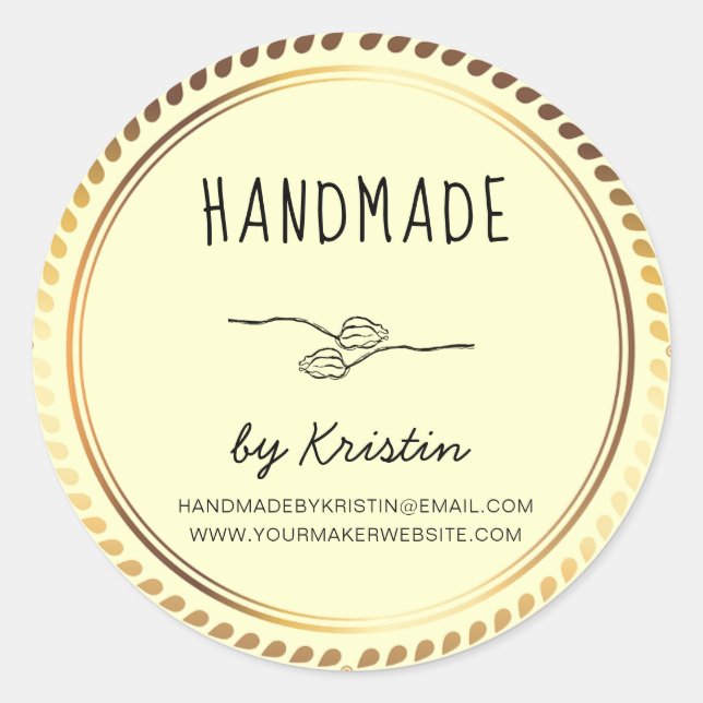 Pegatina Redonda Marco dorado amarillo Rústico hecho a mano (Anverso)