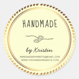 Pegatina Redonda Marco dorado amarillo Rústico hecho a mano