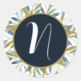 Pegatina Redonda Marco dorado de ramas redondeado por personalizado