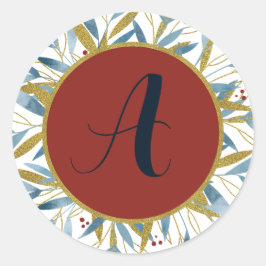 Pegatina Redonda Marco dorado de ramas redondeado por personalizado