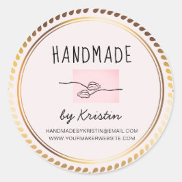 Pegatina Redonda Marco dorado rosado Rústico hecho a mano