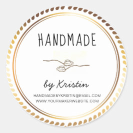 Pegatina Redonda Marco dorado Rústico Blanco hecho a mano