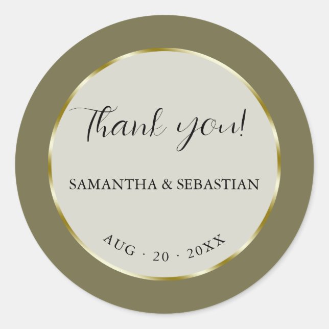 Pegatina Redonda Marco dorado verde caqui (Anverso)