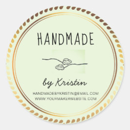 Pegatina Redonda Marco dorado verde rústico hecho a mano