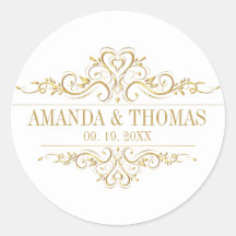 Marco elegante blanco pegatinas de boda personaliz