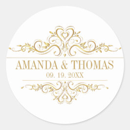 Pegatina Redonda Marco elegante blanco pegatinas de boda personaliz