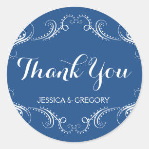 Pegatina Redonda Marco Floral Azul Y Blanco Gracias