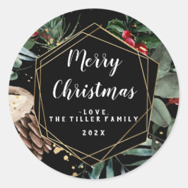 Pegatina Redonda Marco floral navideño