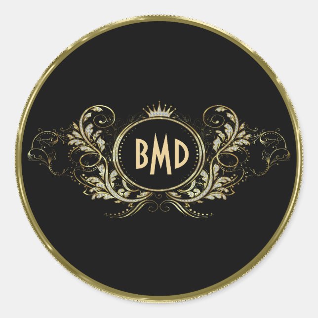 Pegatina Redonda Marco floral negro y falso Purpurina Girly (Anverso)