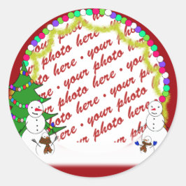 Pegatina Redonda Marco fotográfico de la familia Snowman