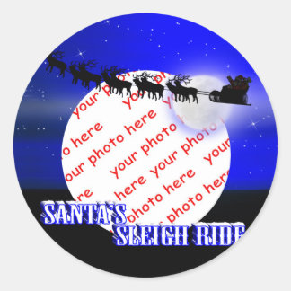 Pegatina Redonda Marco fotográfico de Santa Claus Sleigh