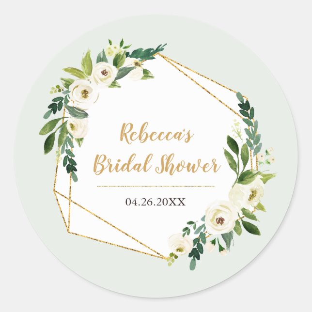 Pegatina Redonda Marco geométrico de lámina dorada y flores de fies (Anverso)