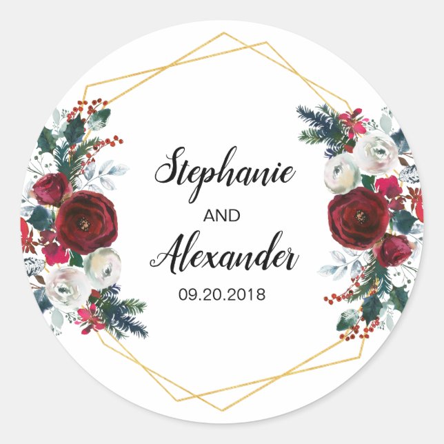 Pegatina Redonda Marco geométrico de oro Flores de invierno de Borg (Anverso)