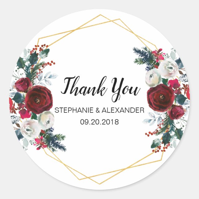 Pegatina Redonda Marco geométrico de oro Flores de invierno de Borg (Anverso)