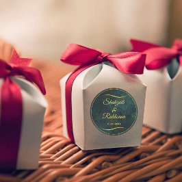 Pegatina Redonda Marco Ornate Gold y Boda verde esmeralda