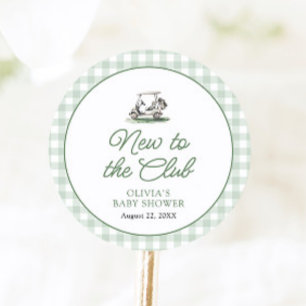 Pegatina Redonda Marco Verde Salvia Golf Nuevo en el Club Baby Show