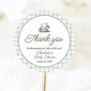 Pegatina Redonda Marco Verde Salvia Golf Nuevo en el Club Baby Show