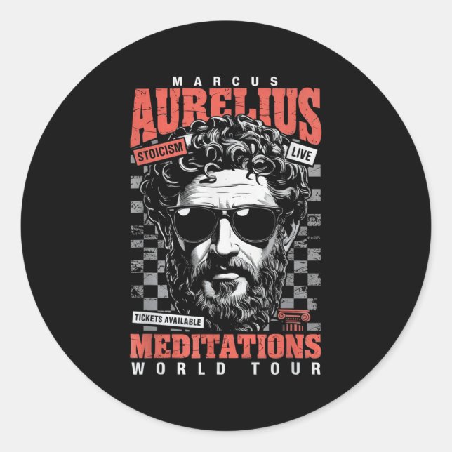 Pegatina Redonda Marcus Aurelius Stoic Philosoper Cita Motivationa (Anverso)