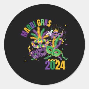 Pegatina Redonda Mardi Gras 2024 Mask Mardi Gras Fiesta Para Hombre