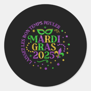 Pegatina Redonda Mardi Gras 2025 Mask Feathers Mardi Gras Family Co