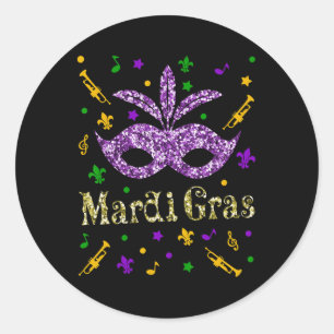 Pegatina Redonda Mardi Gras 2025 - Mujeres Chicas Máscara de Nueva