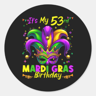 Pegatina Redonda Mardi Gras 53 cumpleaños Grasa Martes 53 años