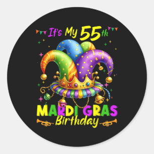 Pegatina Redonda Mardi Gras 55º cumpleaños Grasa Martes 55 años