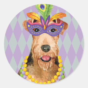 Pegatina Redonda Mardi Gras Airedale