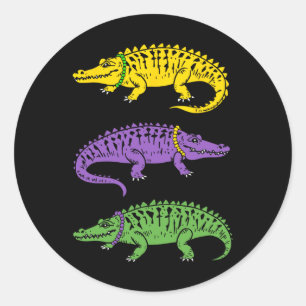 Pegatina Redonda Mardi Gras Alligator Divertidos Hombres Mardi Gras