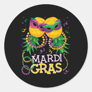 Pegatina Redonda Mardi Gras Bea, cantante de piña divertida boca ab