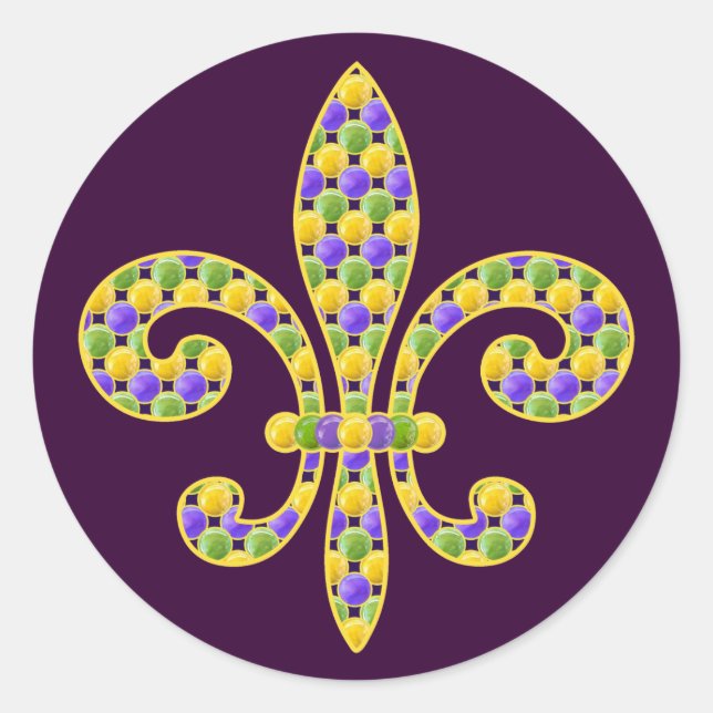 Pegatina Redonda Mardi Gras Bead Fleur de lis (Anverso)