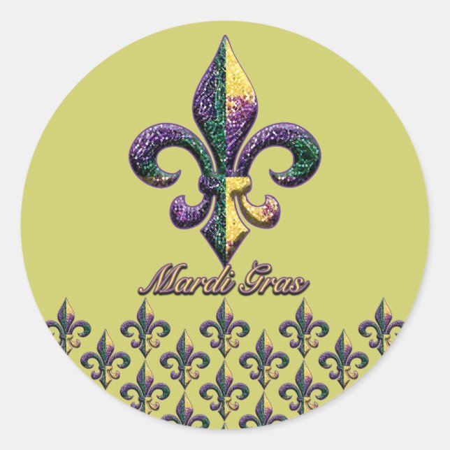 Pegatina Redonda Mardi Gras Bead Fleur de lis 2 (Anverso)