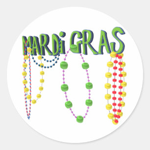 Pegatina Redonda Mardi Gras Beads