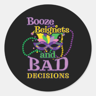 Pegatina Redonda Mardi Gras Bebidas Mascaradas Gracioso Booze Beign