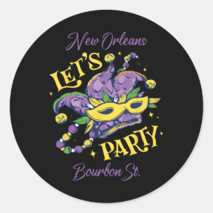 Pegatina Redonda Mardi Gras Bourbon Street New Orleans Souvenir Lou