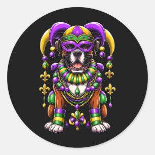 Pegatina Redonda Mardi Gras Boxer Dog