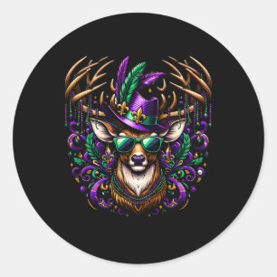 Pegatina Redonda Mardi Gras Buck Gracioso Mardi Gras Deer
