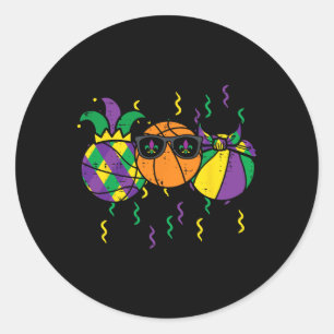 Pegatina Redonda Mardi Gras Bysketbyll Fun Sports Boys Niños Pequeñ